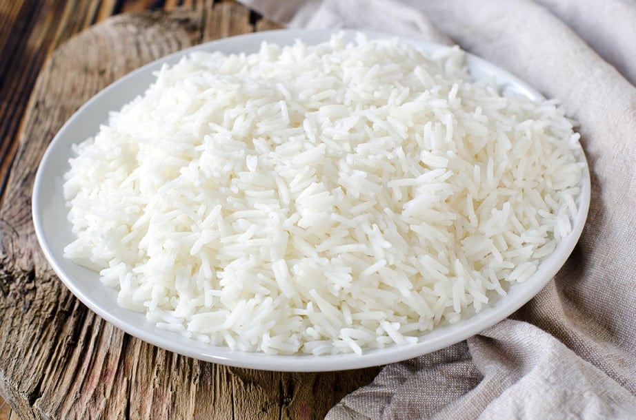 Thermomix White Rice in a bowl on wood background
