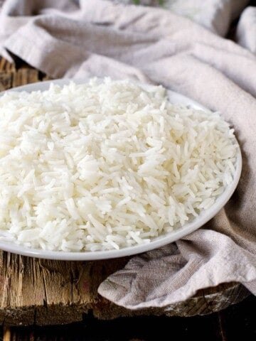 White Rice made in thermomix on a neutral background
