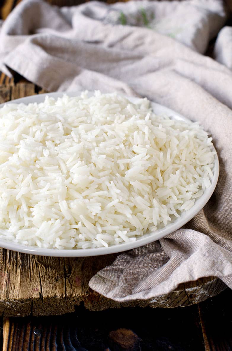 White Rice made in thermomix on a neutral background