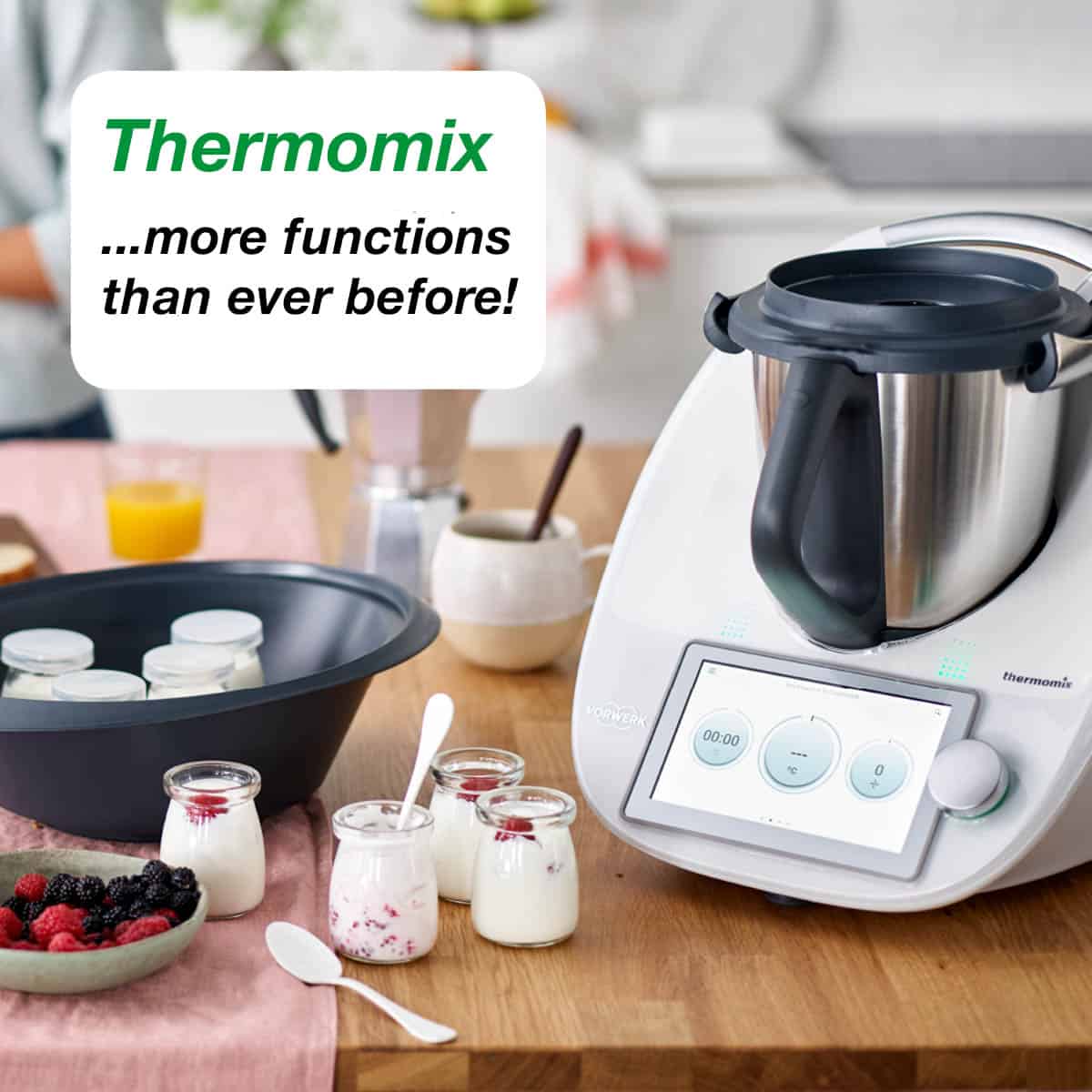 Thermomix TM6 on the bench with more functions than ever and yoghurt fermenting.