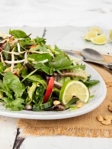 Thai Salad on s rustic background with peanuts