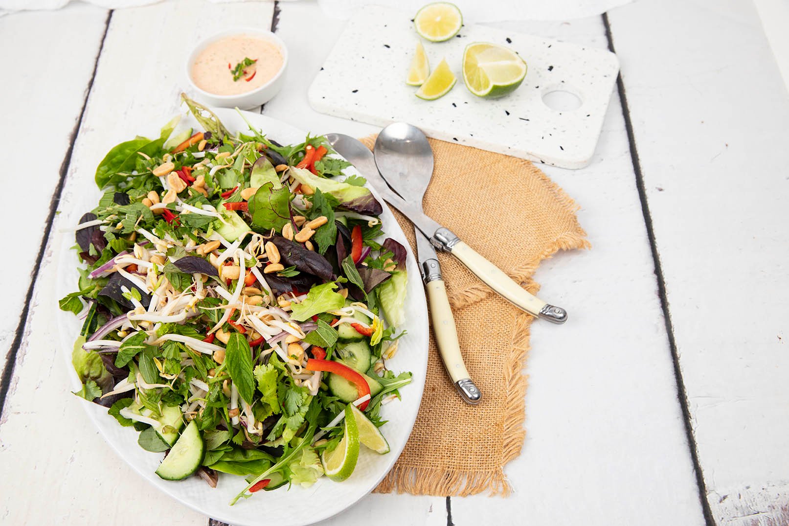 Overhead image of Thai Salad on white background