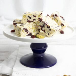 White Christmas Slice on a pedestal with a white background