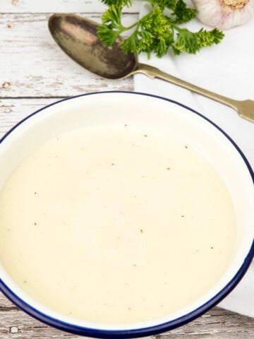 Creamy Garlic Sauce Thermomix recipe on a wooden background