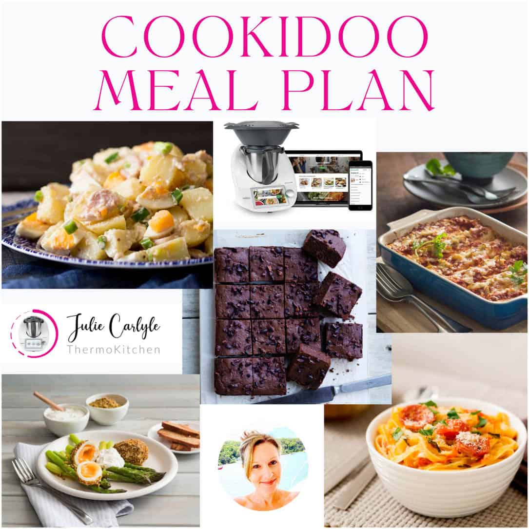 Image with 5 food pictures in a collage for a Cookidoo Meal plan.
