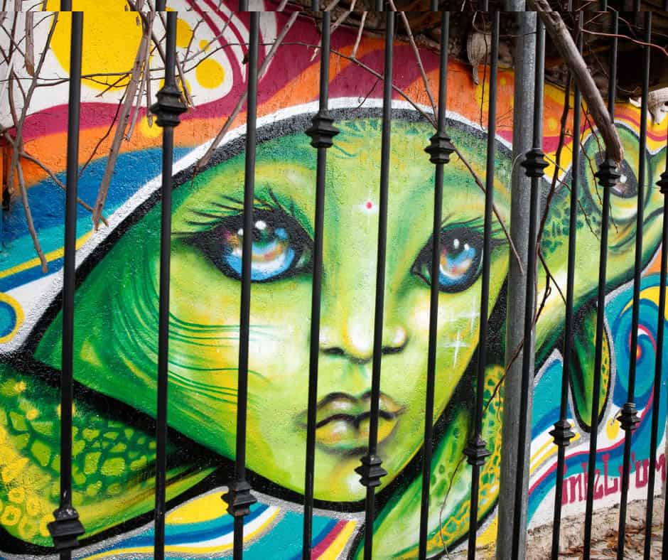 Mexican girl painted on a wall