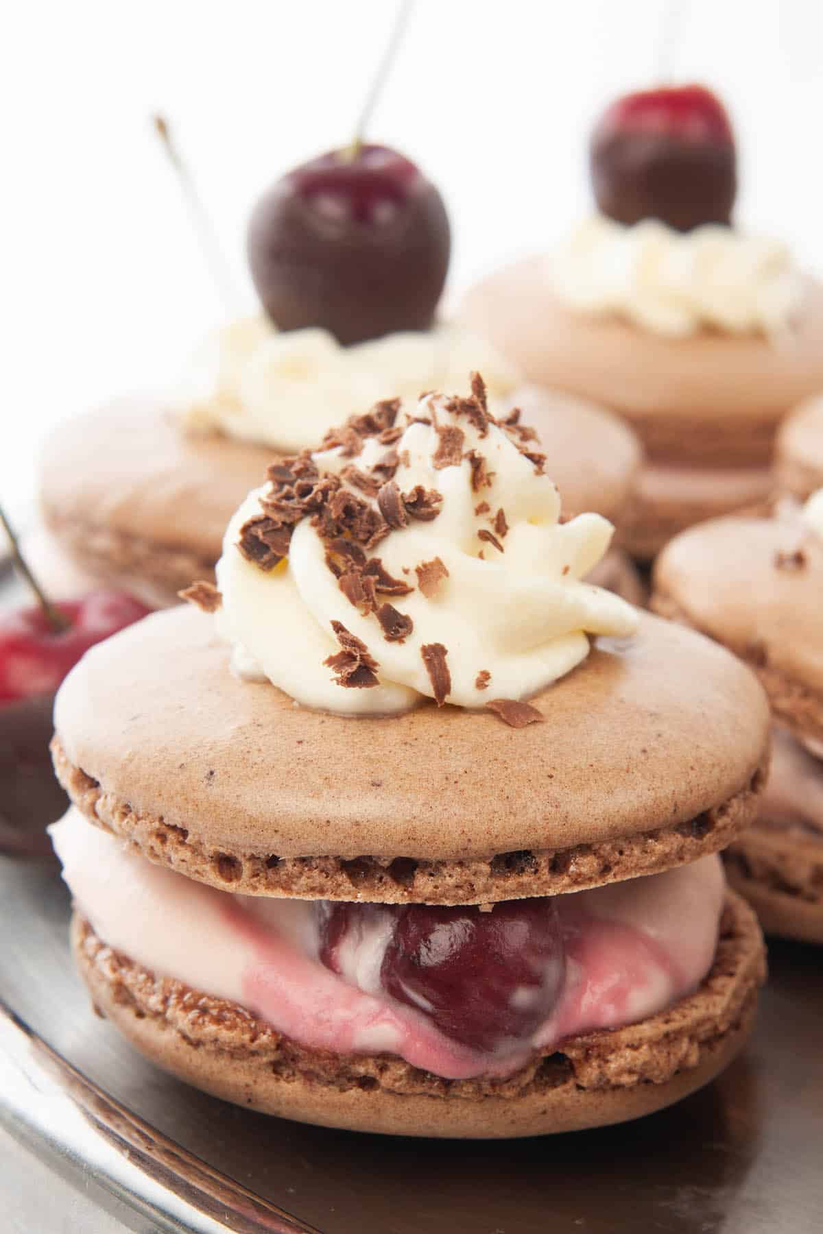 Thermomix Macarons Black Forest One close up with two in the background