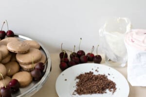 All finished components of the black forest macarons ready to be assembled.