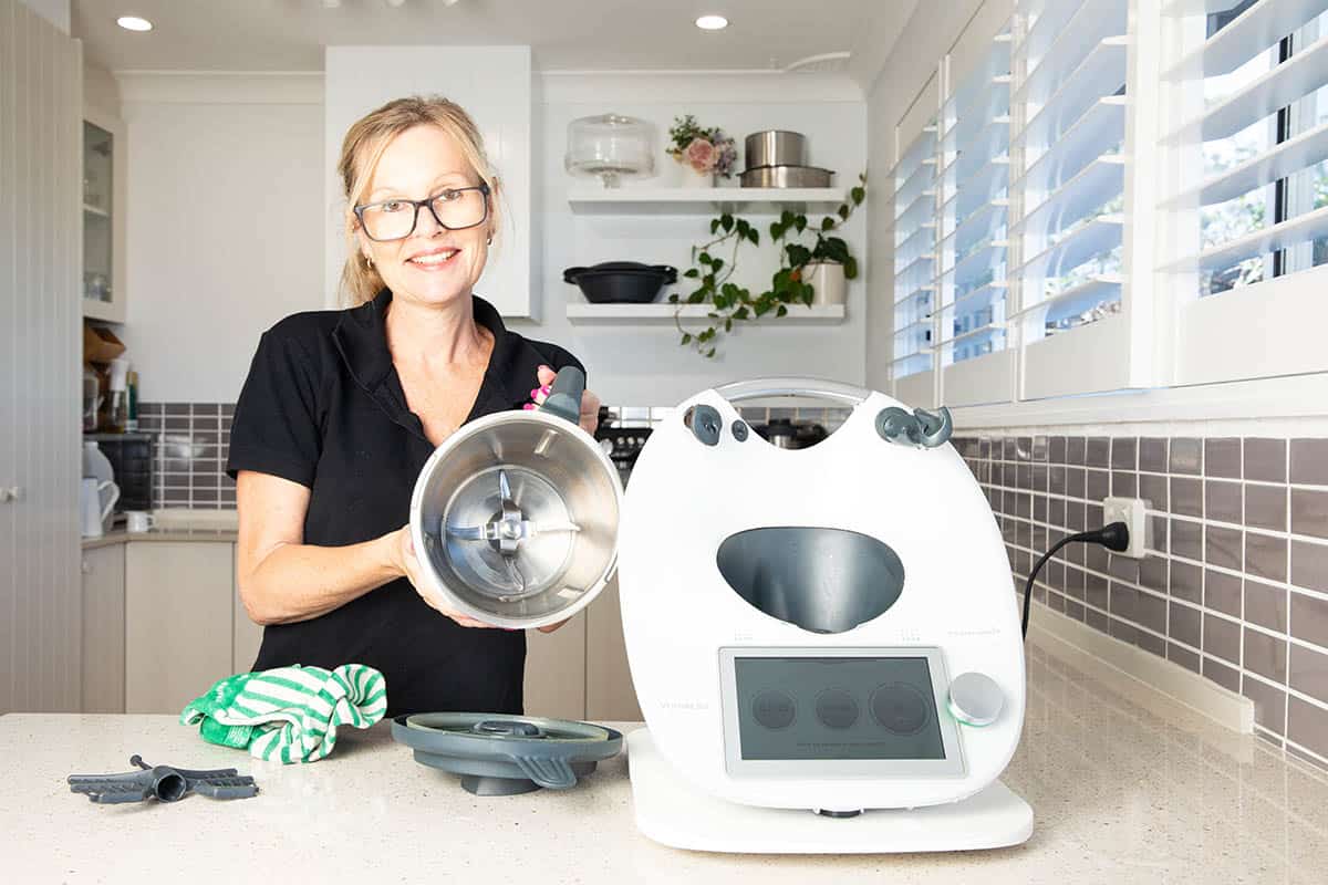 Julie Carlyle showing a cleaned Thermomix Thermomix Bowl.