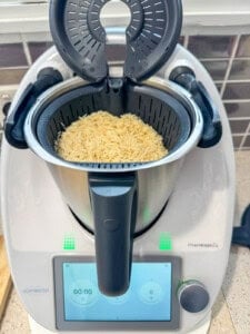 Rice in the internal steam basket of the Thermomix
