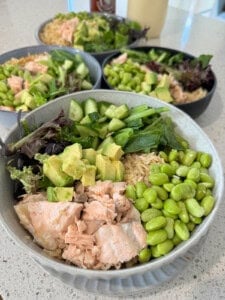 Finished adding all the salad to the Teriyaki Salmon Bowl Thermomix recipe