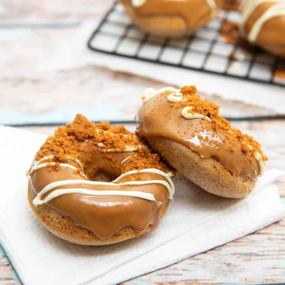 Two Thermomix Glzed Biscoff Donuts close up image