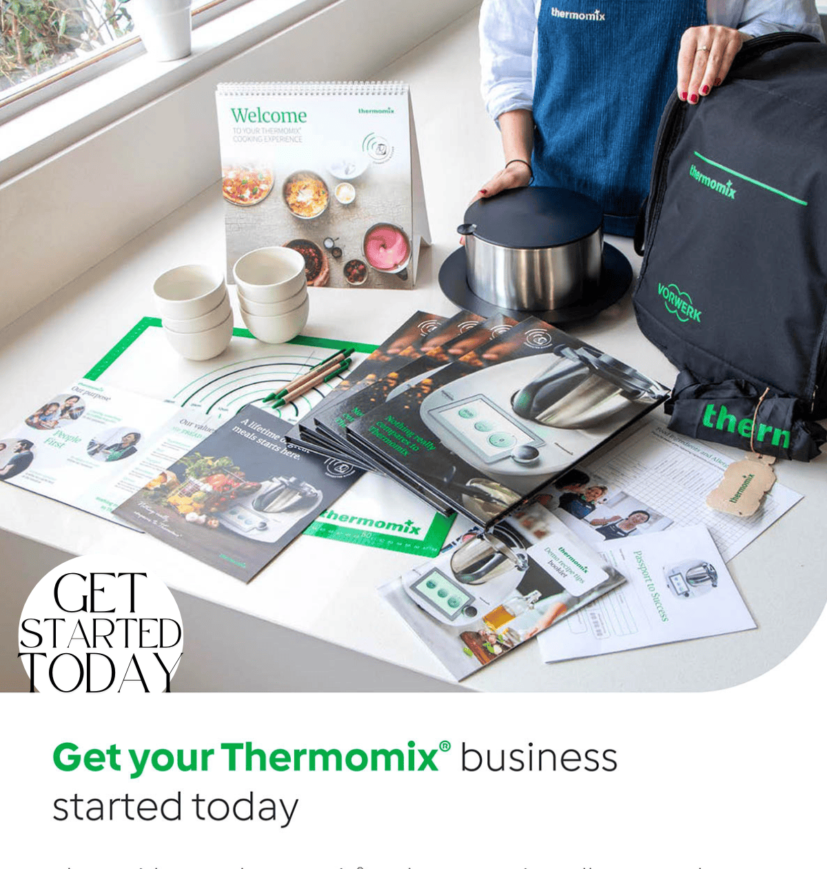 Thermomix Consultant Business Kit shown on the bench and Thermomix consultants in the background