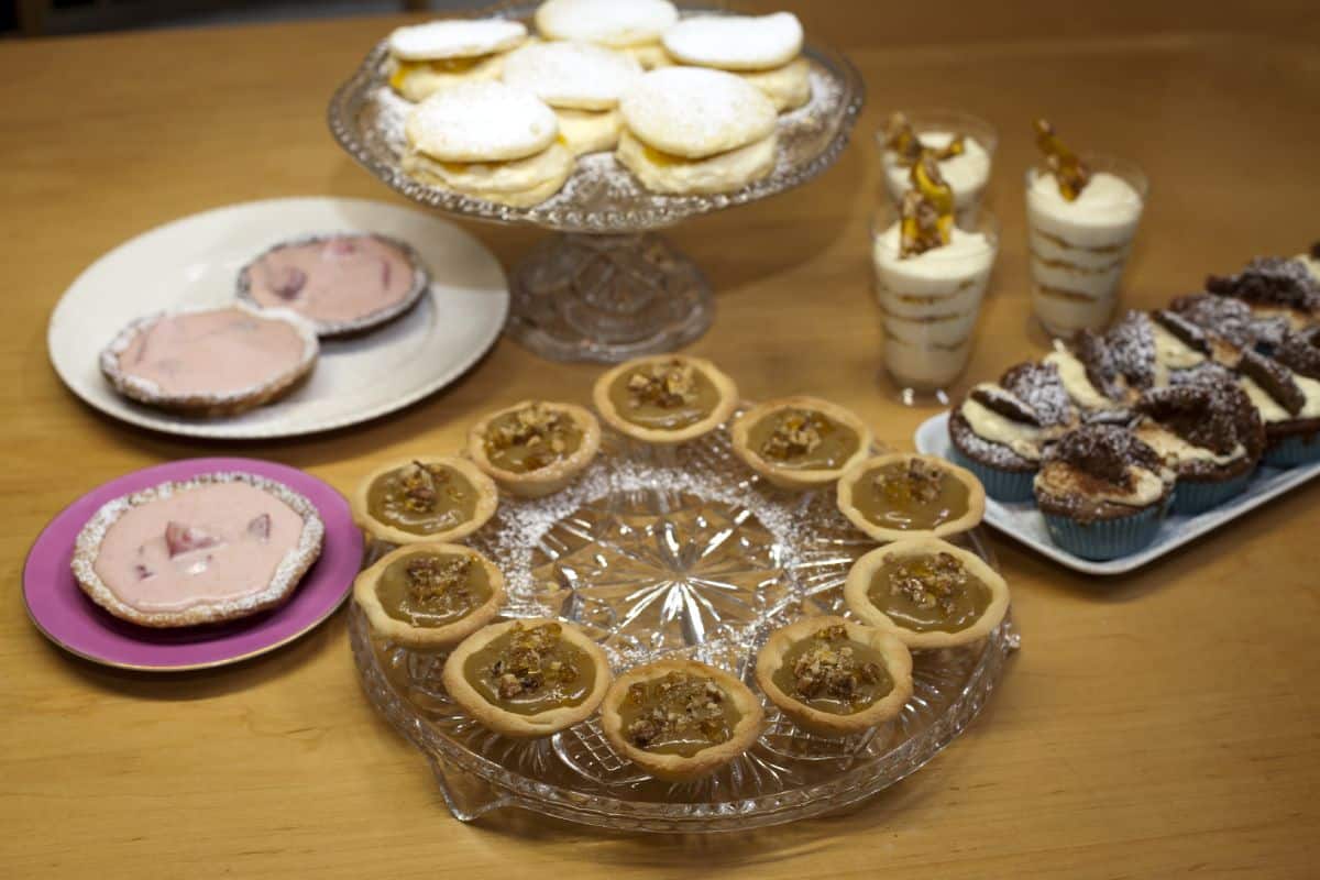 A selection of desserts cooked for afternoon tea including my caramel tarts at the front of the image