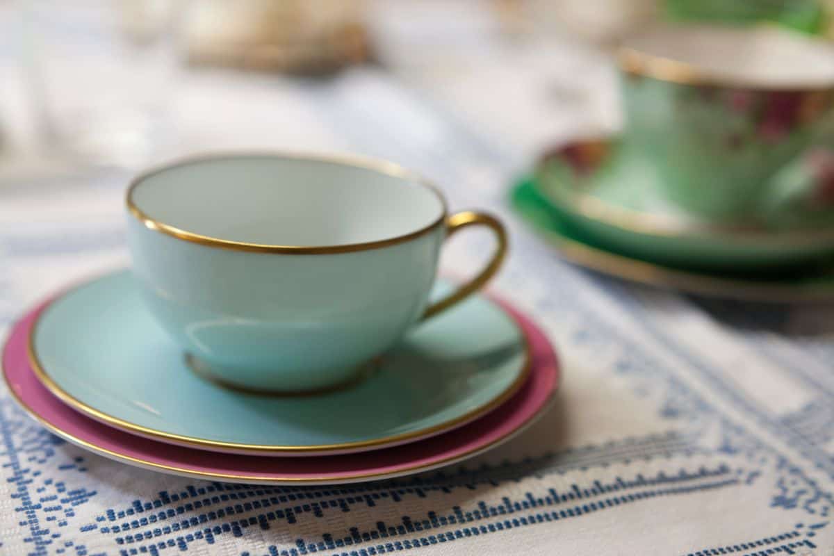 Assorted Pretty teacups and saucers from Suzanne Gibbs collection